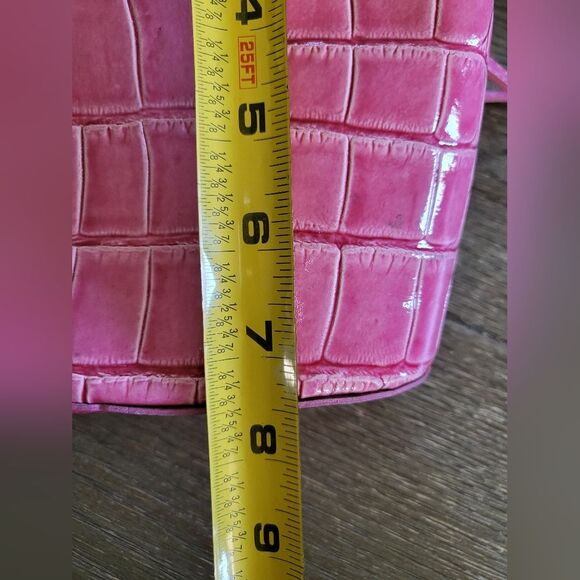 Pink Alligator Croc Embossed Small Leather Bag Made in Italy 8 x 8 - Picture 6 of 16